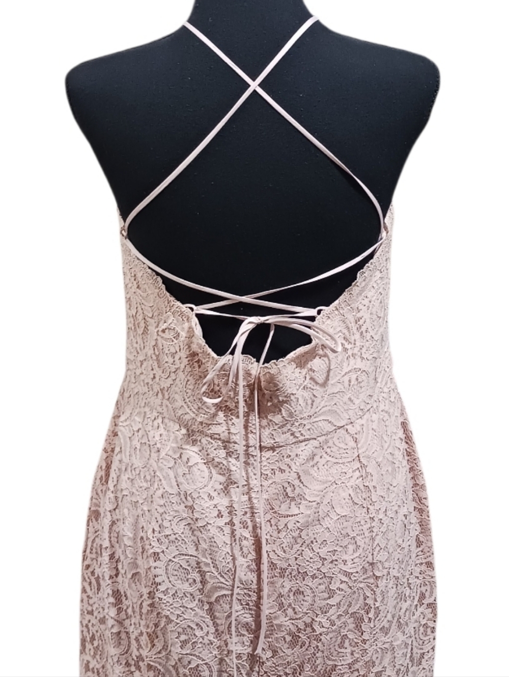 Dessy Collection Marque Lace Open Back Mermaid Gown Cameo 2995 Bridesmaid - Picture 5 of 10